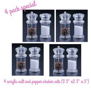 pack of 4 sets of acrylic salt and pepper shakers - all new in box